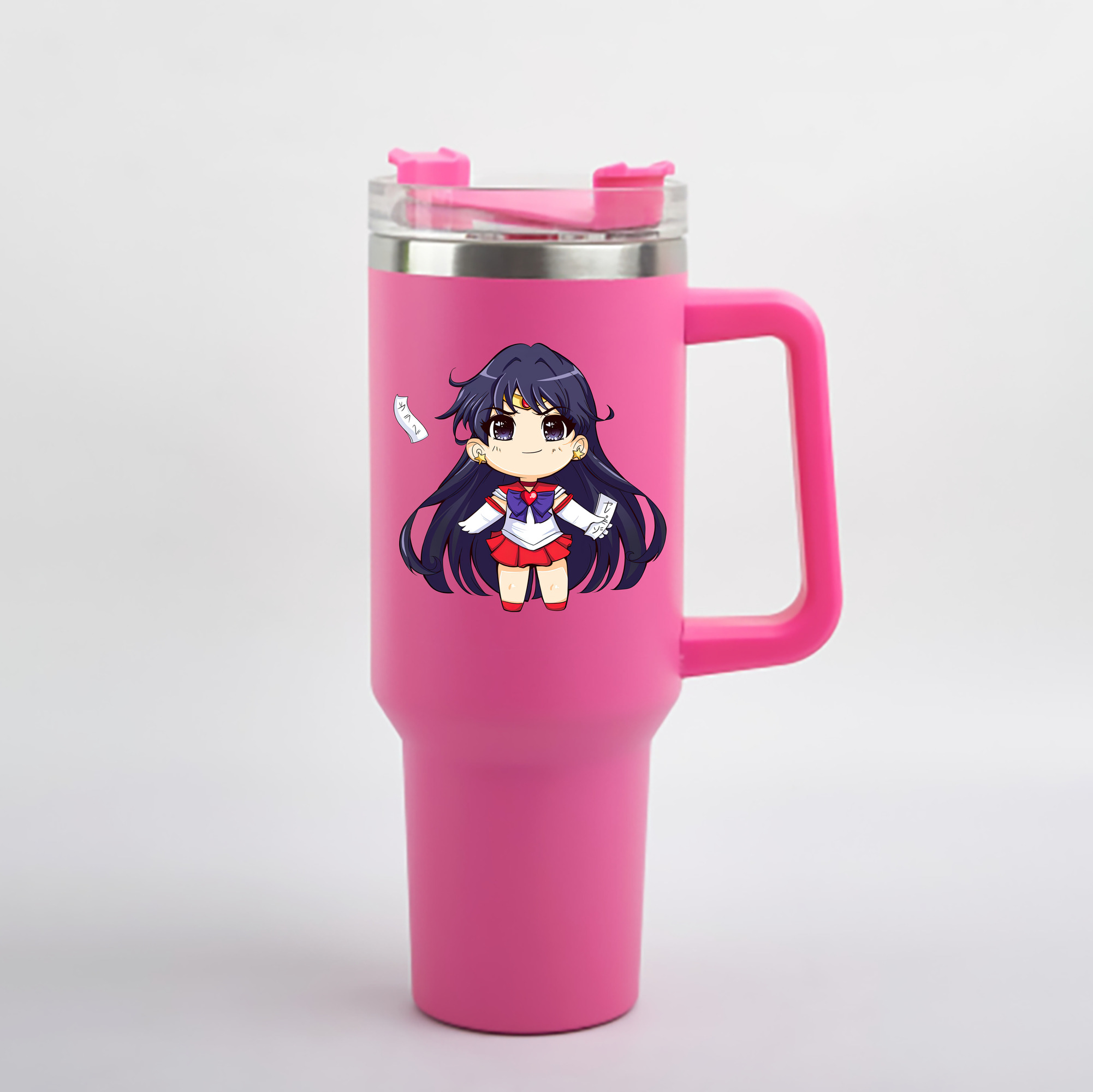 （画像用） 美少女戦士セーラームーン 火野レイ ひの レイ Sailor Moon Hino Rei （セーラーマーズ,Sailor Mars） 1200mL車用タンブラー - クリスタルステッカー（プラスチックストロー付き）